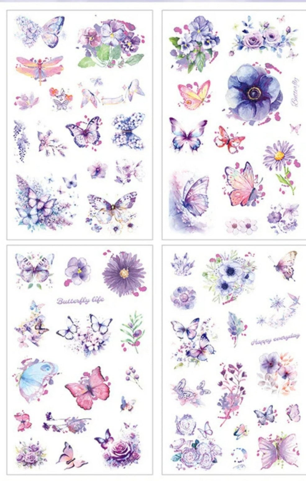 Purple Butterfly Journaling Stickers 4 Sheets | 58 Stickers