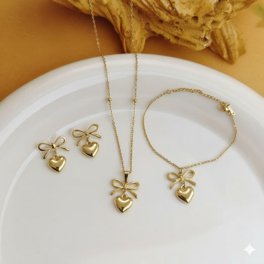 Heart Bow Stainless Steel Full Jewellery Set