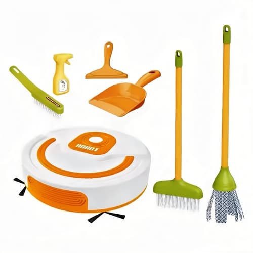 7-Piece Premium Kids Cleaning Toy Set with Battery-Operated Robot Vacuum – Interactive Housekeeping Play Kit for Toddlers