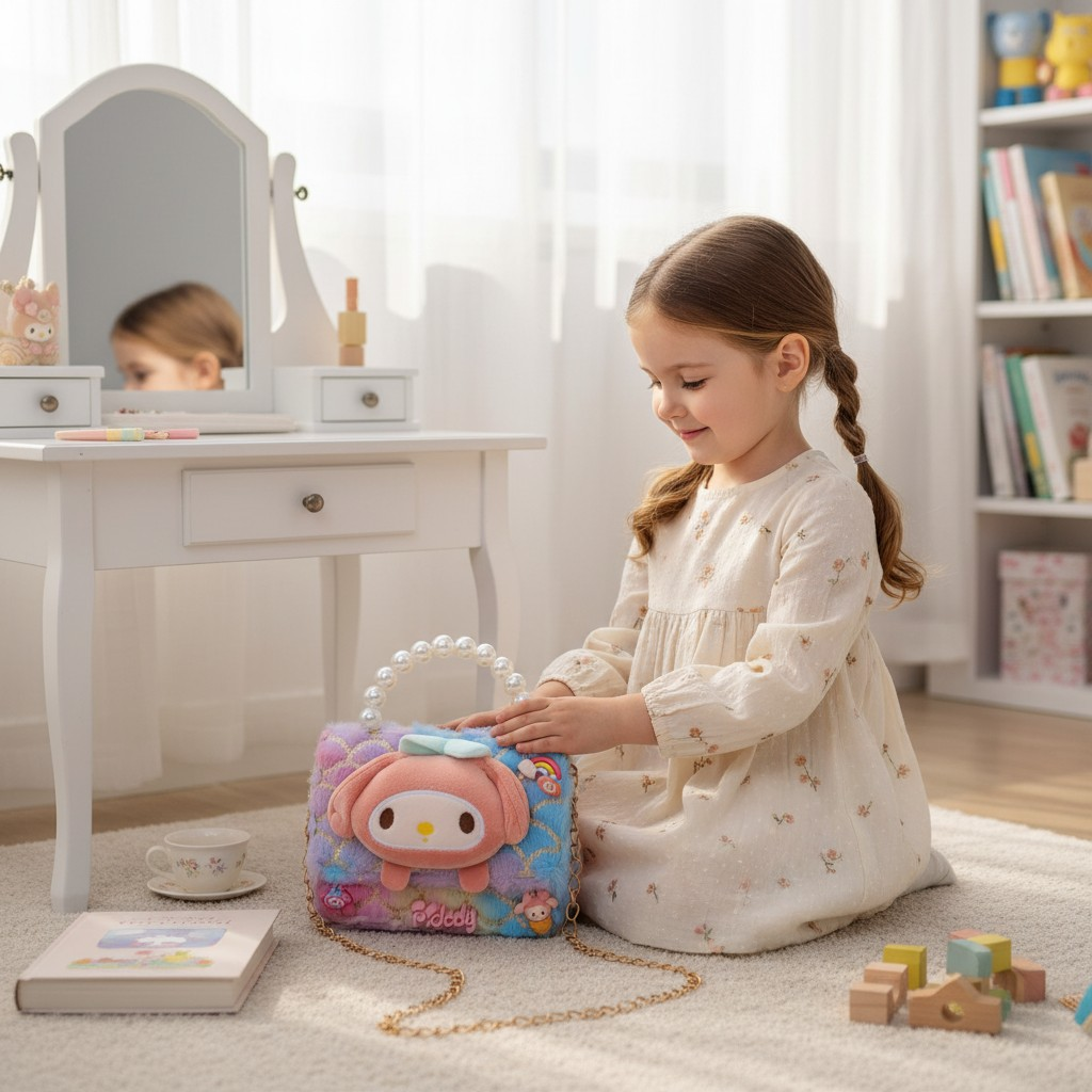SHEIN Premium My Melody Plush Pearl Handle Bag for Girls