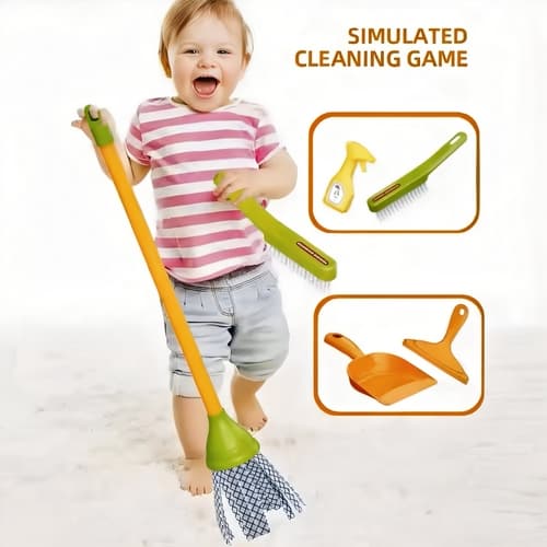 7-Piece Premium Kids Cleaning Toy Set with Battery-Operated Robot Vacuum – Interactive Housekeeping Play Kit for Toddlers
