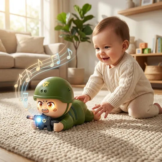 Cute Crawling Baby Soldier With Music and Lights