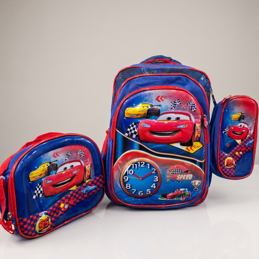 Lightning McQueen Car 3-Piece School Bag Set For Boys