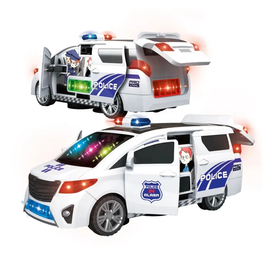 Police Car Toy with Real Siren & Lights – 360° Rotating Police Vehicle for Kids