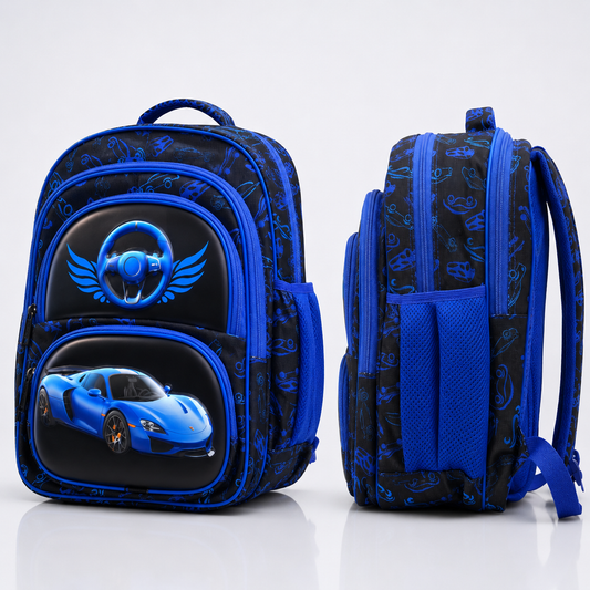 Blue Racing School Backpack – 16 Inches (4 Zips)