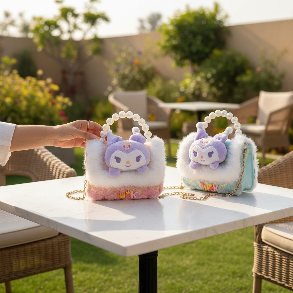 SHEIN Kuromi Luxurious Pearl Fur Cross Body Purse and Hand Bag