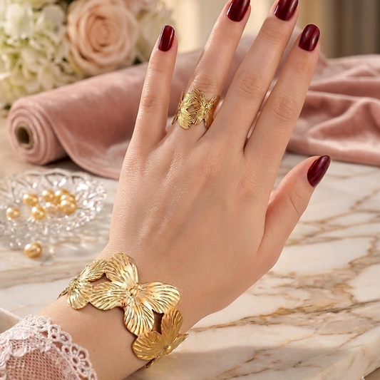 Elegant Butterfly Cuff Bracelet & Ring Set