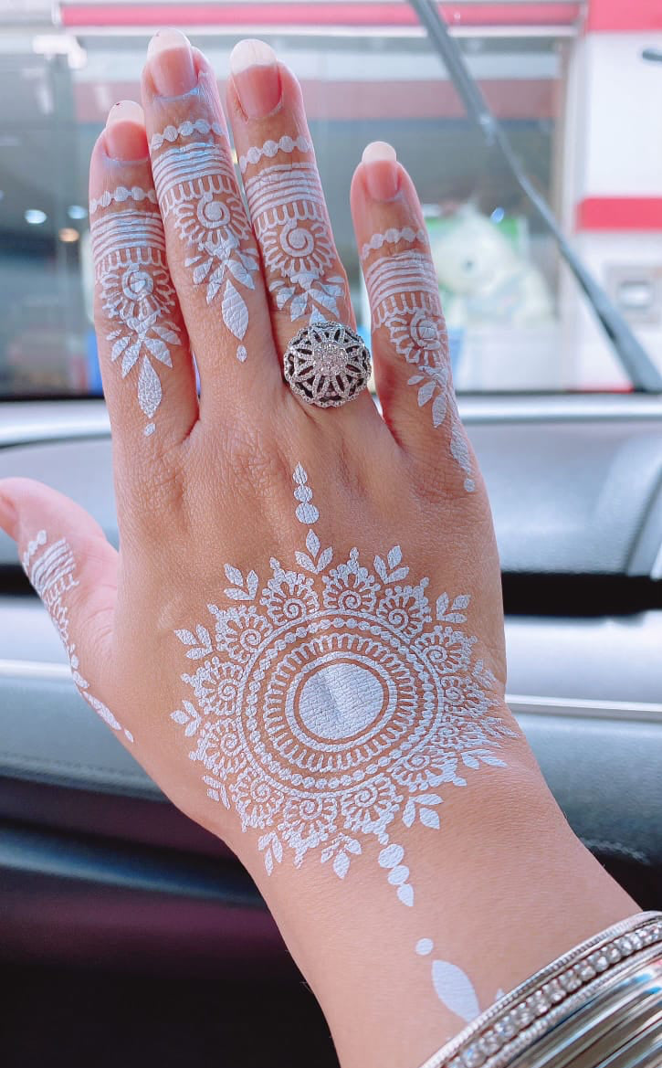White Mehndi Sticker Tattoo | Both Hands