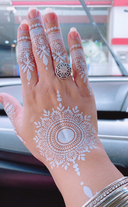 White Mehndi Sticker Tattoo | Both Hands