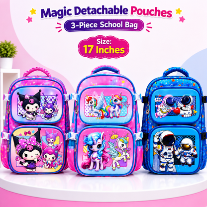 Magic Detachable Pouches 3-Piece School Bag – Premium Quality