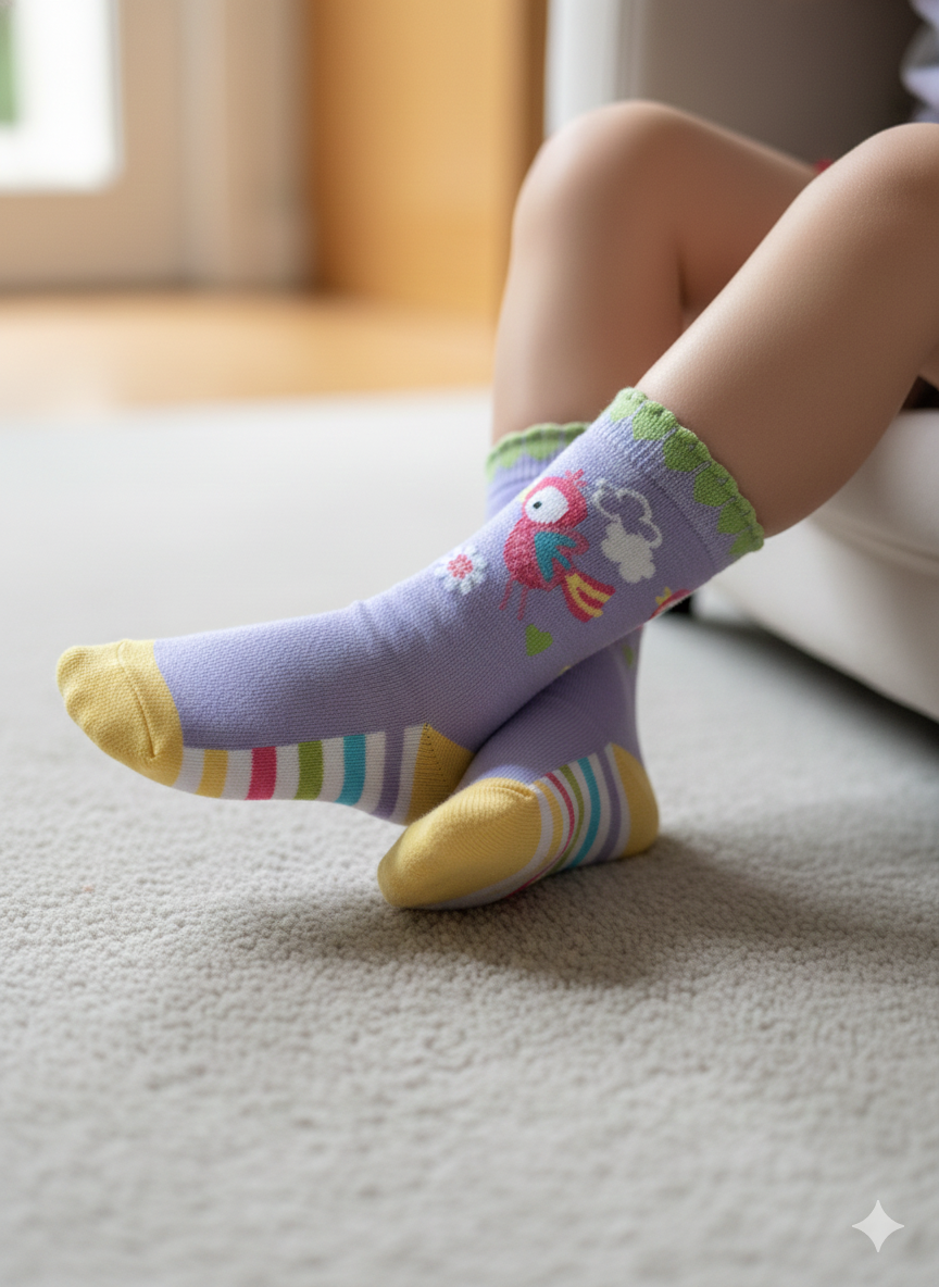 Rainbow Chirpy Bird Socks (3 to 5 Years)