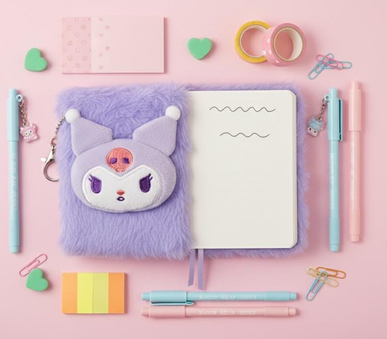 Mini Fur Diary with Keychain – Unicorn & Kuromi Edition