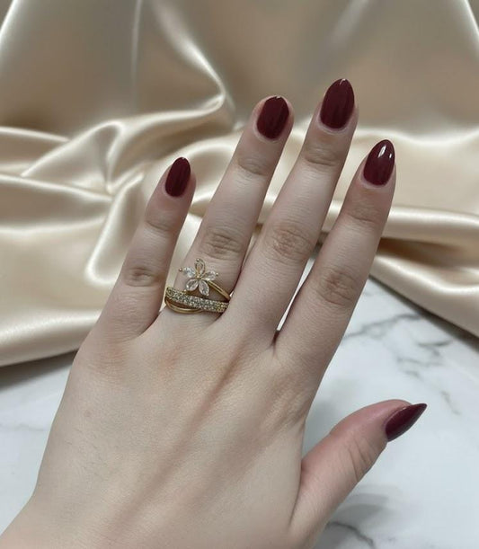 Golden Flower Stones Stainless Steel Ring