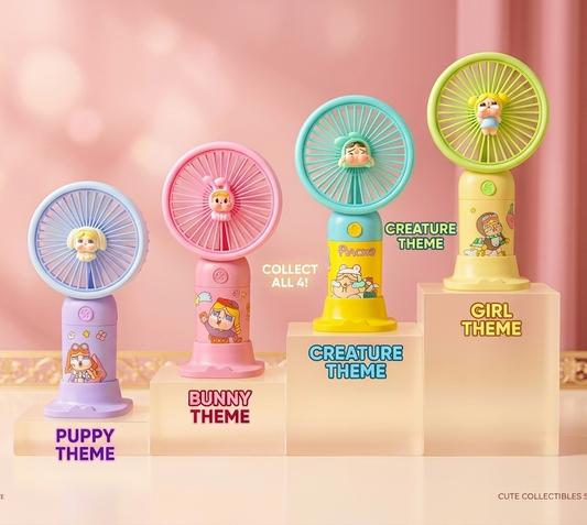 Cry Baby Power Puff Chargeable Hand Fans With Mobile Holder Stand