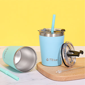 Tiblue Stainless Steel Tumbler Sipper Cup With Straw & Cleaner 8oz – Blue & Green (Pack Of 2)