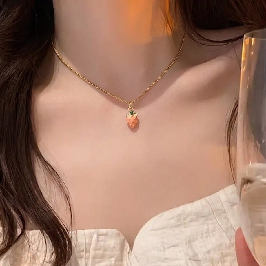 Kids Strawberry 18 Karat Gold Plated Delicate Necklace