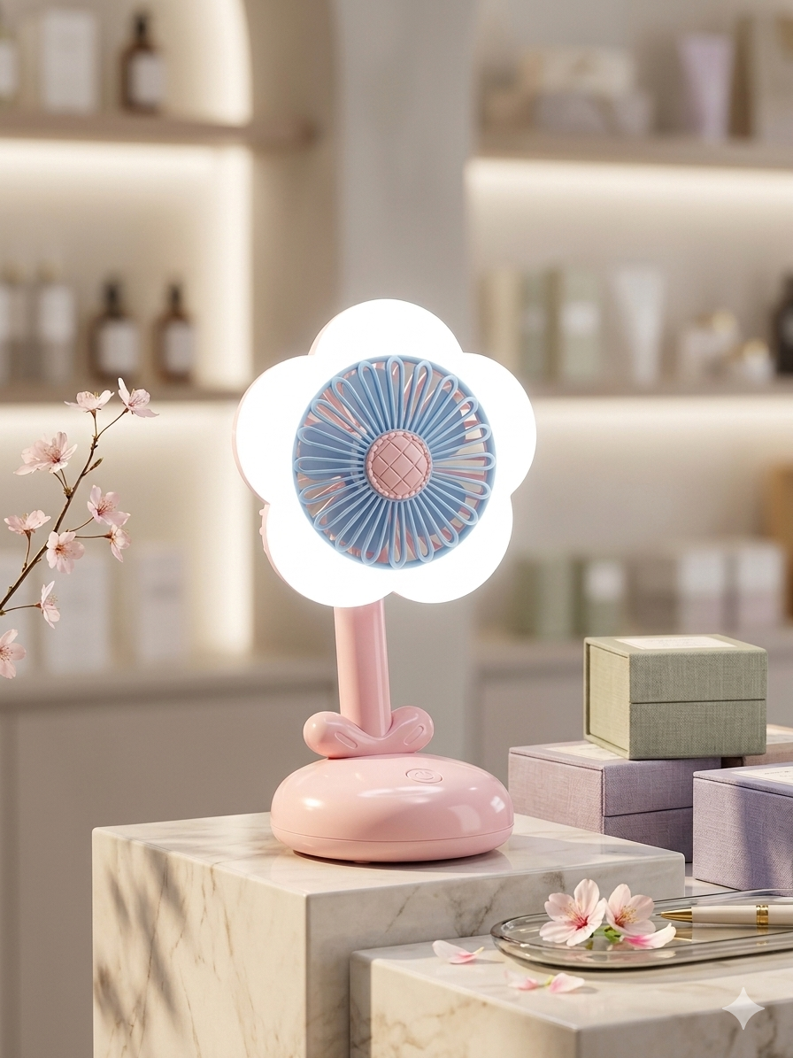 2-in-1 Rechargeable Flower Petal LED Desk Lamp & Mini Cooling Fan