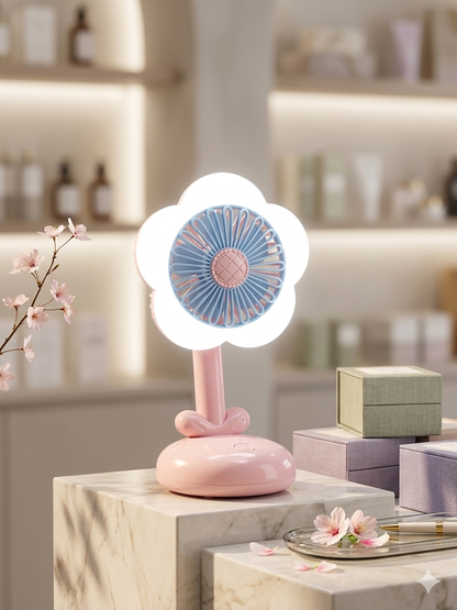 2-in-1 Rechargeable Flower Petal LED Desk Lamp & Mini Cooling Fan