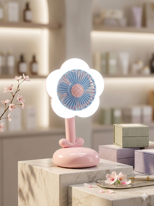 2-in-1 Rechargeable Flower Petal LED Desk Lamp & Mini Cooling Fan