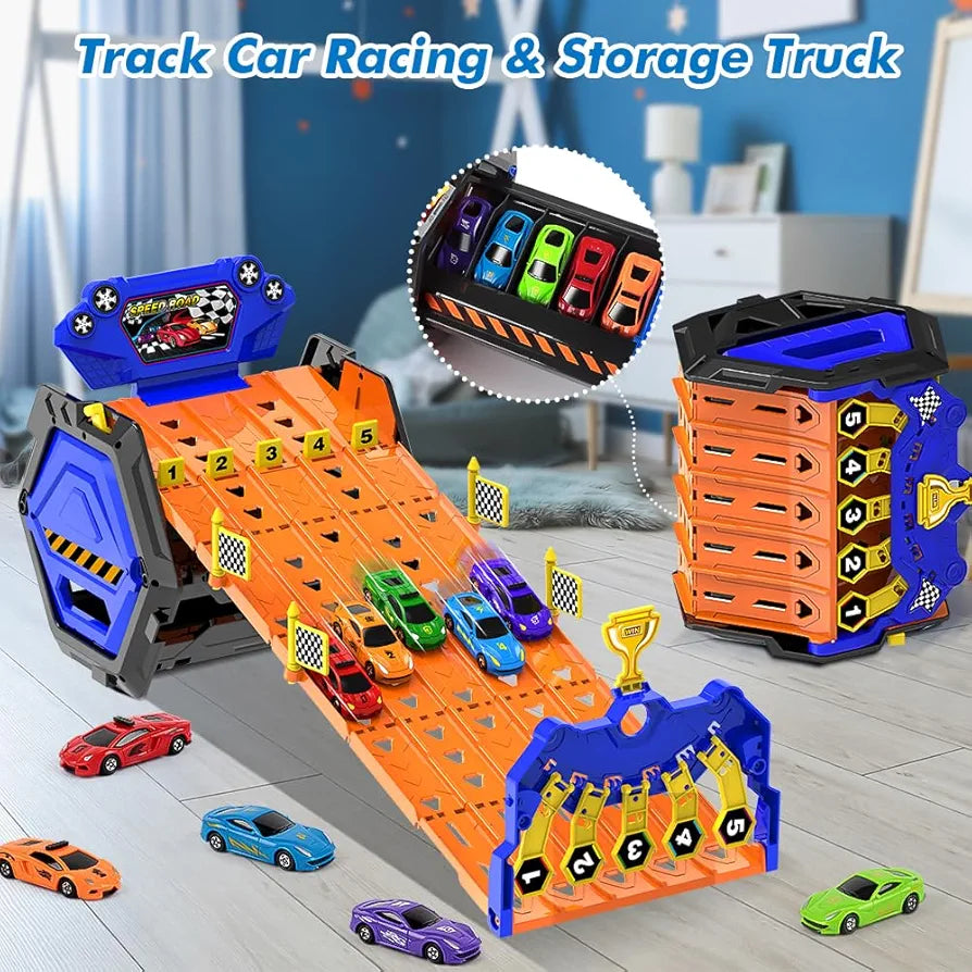 Hot Wheels Roll Out Raceway Track Set with 5-Lane Fair Start Mechanism