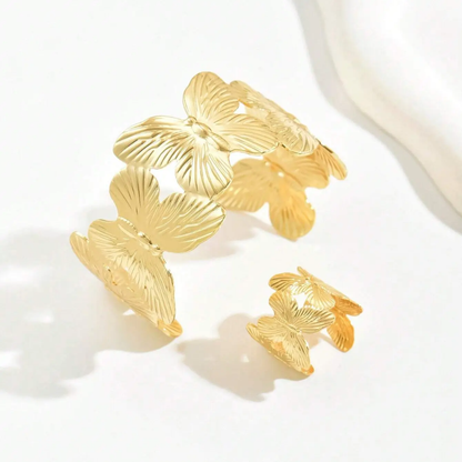 Elegant Butterfly Cuff Bracelet & Ring Set