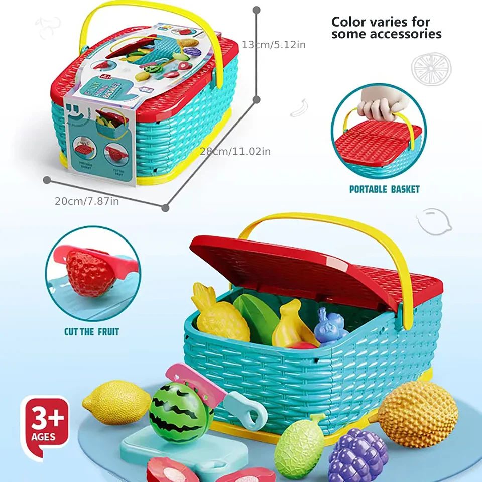 Kids Fruit Cutting Basket Toy – Pretend Play Set