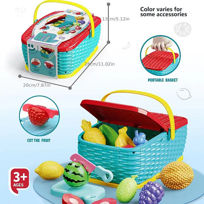 Kids Fruit Cutting Basket Toy – Pretend Play Set
