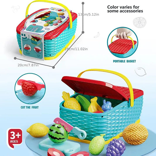 Kids Fruit Cutting Basket Toy – Pretend Play Set