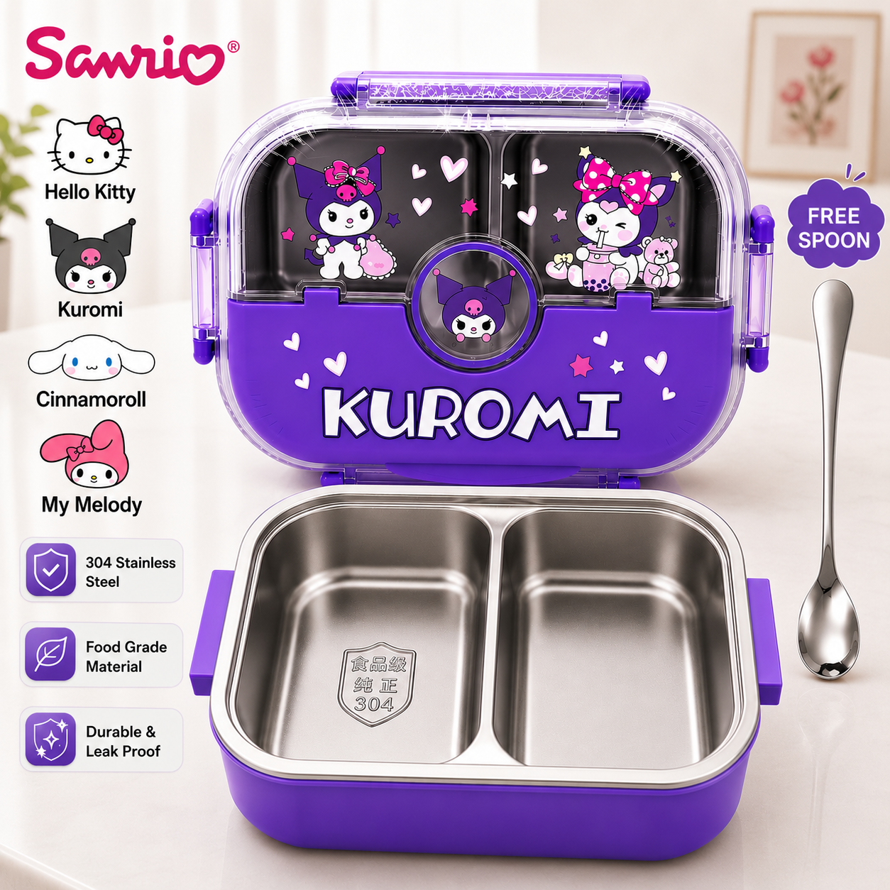 Sanrio Stainless Steel Bento Lunch Box With Free Spoon