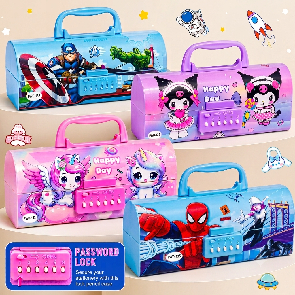 Password Lock Secret Pencil Box With White Board | Compartments
