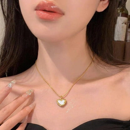 Korean White Heart Stainless Steel Necklace