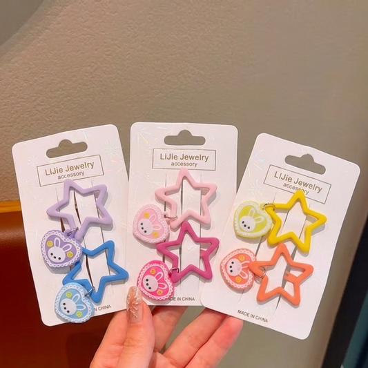 Heart Charm Big Star Clips Pack Of 2
