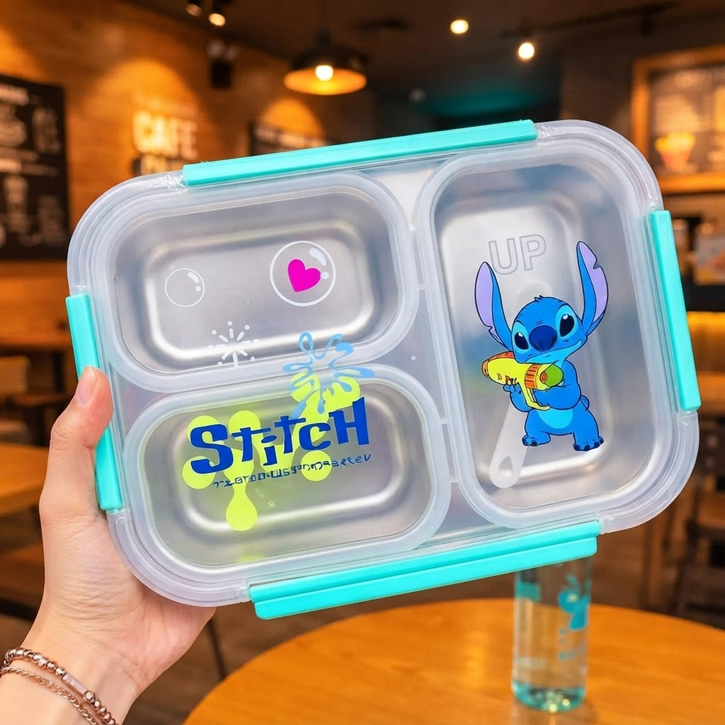 Stitch 3 Compartments Stainless Steel Bento Lunch Box
