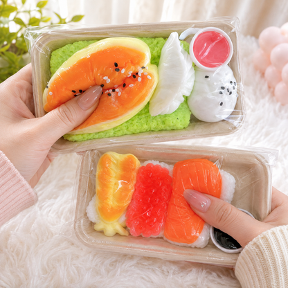 Food Tray Dumpling, Sushi, Fried Chicken Taba Squishy Toy