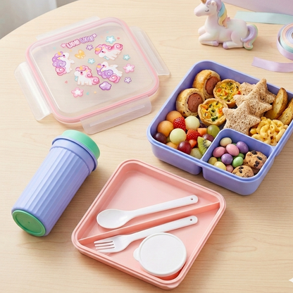 Unicorn BPA Free Bento Lunchbox and Bottle Set With Fork Spoon and Sauce Box