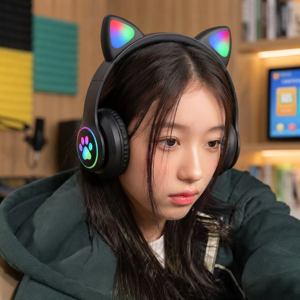 Wireless Cat Ear Headphones With Mic