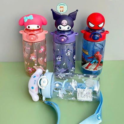 Kids 3d Disney & Sanrio Characters Water Bottles | 650 ml With Strap