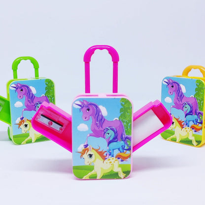 Unicorn Luggage Trolley Pencil Sharpener And Eraser Combo