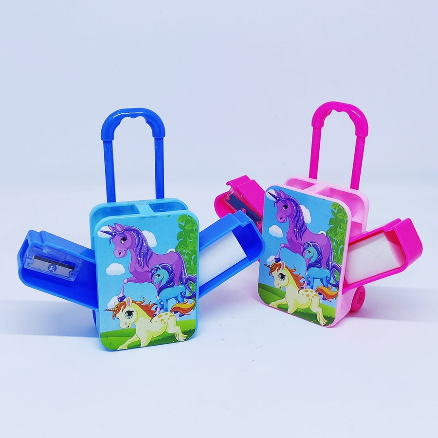 Unicorn Luggage Trolley Pencil Sharpener And Eraser Combo